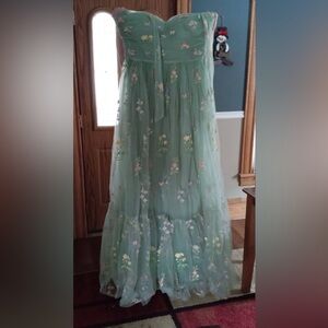Green Embroidered Floral Tulle Gown